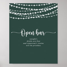 Rustikale String lights Green Wedding Open Bar Poster