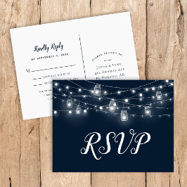 Rustikale String Lights Hochzeit RSVP Postcard Einladungspostkarte