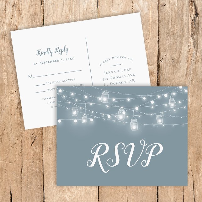 Rustikale String Lights Hochzeit RSVP Postcard Einladungspostkarte (Von Creator hochgeladen)