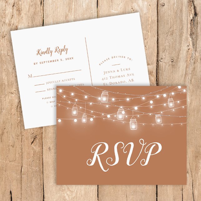 Rustikale String Lights Hochzeit RSVP Postcard Einladungspostkarte (Von Creator hochgeladen)