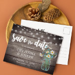 Rustikale String Lights Mason Jar Save the Date Ankündigungspostkarte<br><div class="desc">E-Mail an JMR._Designs@yahoo.com ,  wenn Sie Hilfe benötigen oder eine spezielle Anfrage haben.</div>