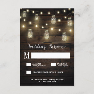 Rustikale String Lights Mason Jar Wedding RSVP Car Karte