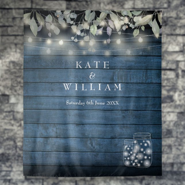 Rustikale String Lights Mason Jars Foto Hintergrun Wandteppich (Rustic String Lights Mason Jars Photo Backdrop)