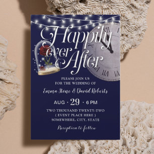 Rustikale String Lights Navy Blue Fairytale Weddin Einladung