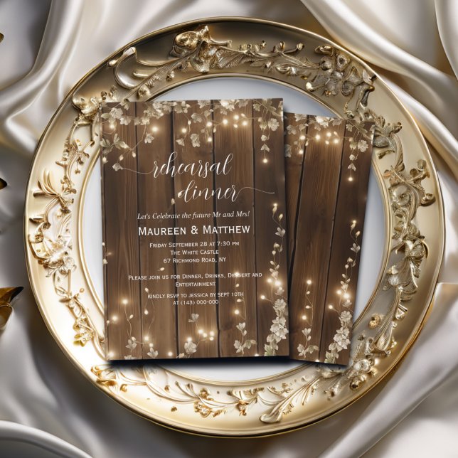 Rustikale String Lights 'Probe dinner' Hochzeit Einladung (Von Creator hochgeladen)