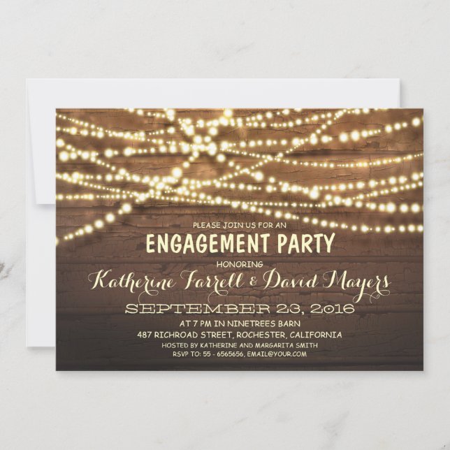 Rustikale String Lights Romantische Engagement Par Einladung (Vorderseite)