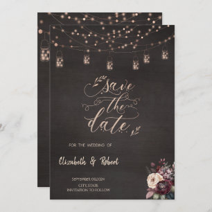 Rustikale String-Lights-Rose Save the Date
