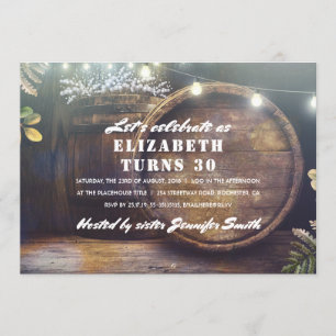 Rustikale String Lights und Eichenbarrel Geburtsta Einladung