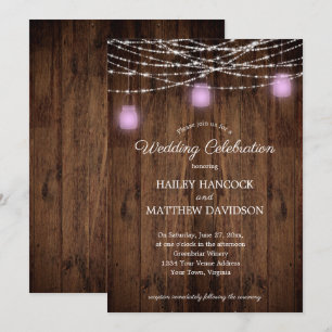 Rustikale String Lights Violet Mason Jars Wedding Einladung