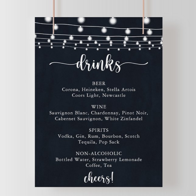 Rustikale String lights Wedding Drinks Menü Signie Poster (Von Creator hochgeladen)