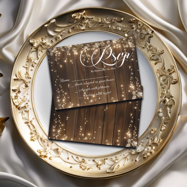 Rustikale String Lights White Floral Wedding RSVP (Von Creator hochgeladen)