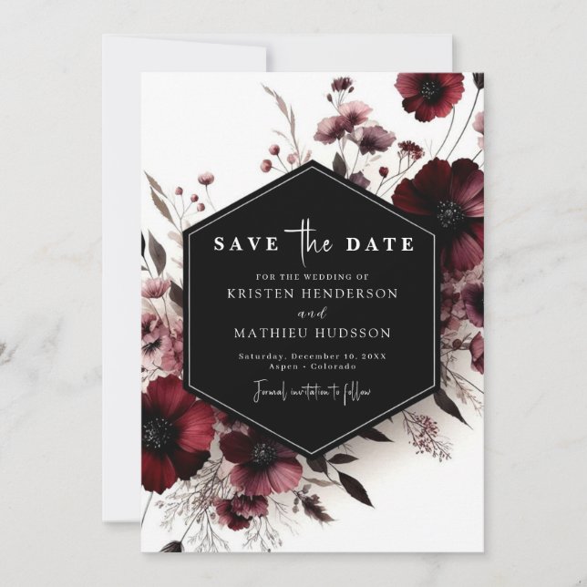 Rustikale Stylish Burgundy Wedding Save The Date (Vorderseite)