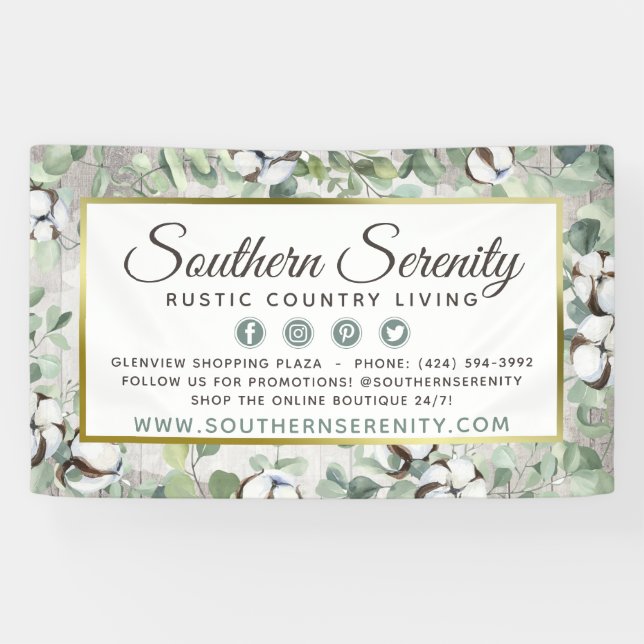 Rustikale Südliche Watercolor-Baumwolle und botani Banner (Horizontal)