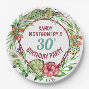 Rustikale sukkulente Blüte 30. Geburtstag - Papier Pappteller