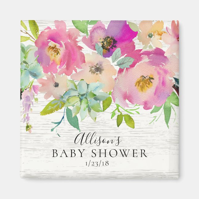 Rustikale Sukkuline Blumendusche Gefallen Magnet (Vorne)