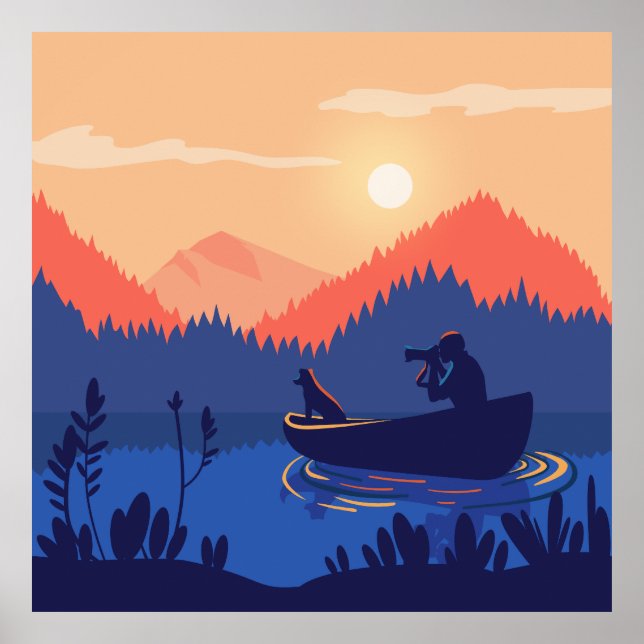 Rustikale Sunset Fishing Szene Mauer Drucken Poster (Vorne)