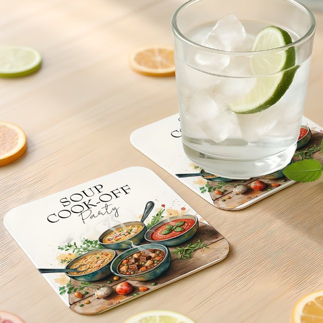 Rustikale-Suppe-Kochwettbewerb-Potluck-Party-Aquar Rechteckiger Pappuntersetzer (Von Creator hochgeladen)