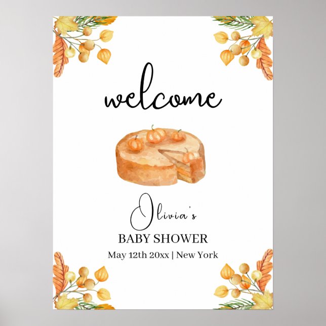 Rustikale Süsse Pumpkin Pie Fall Baby Dusche Willk Poster (Vorne)