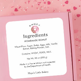 Rustikale süße rosa Donut-Zutaten Produkt Quadratischer Aufkleber