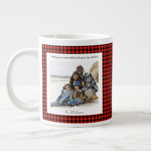 Rustikale süße rote Karo-Monogramm-2-Foto-Weihnach Jumbo-Tasse