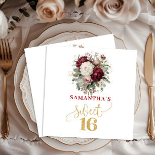 Rustikale Sweet 16 Blush Burgunder Eukalyptus Serv Serviette
