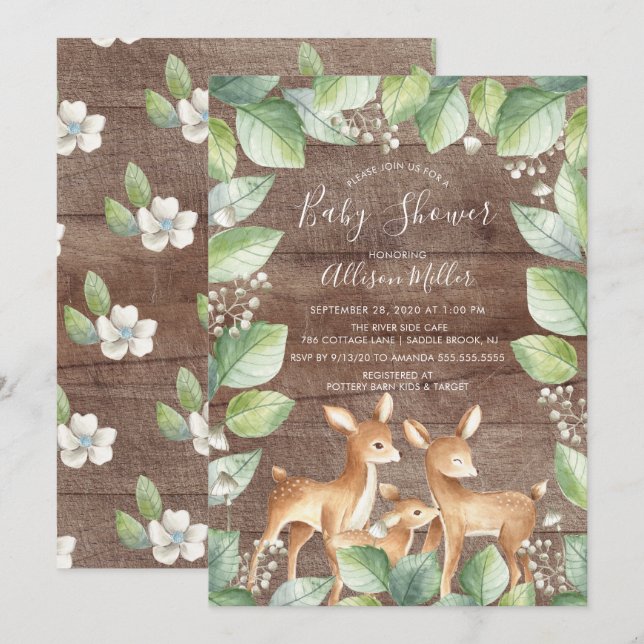 Rustikale Sweet Deer Couple Baby Dusche Einladung (Vorne/Hinten)