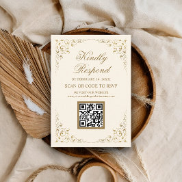 Rustikale Swirl-Rahmen Creme Gold QR Code UAWG Wed Begleitkarte