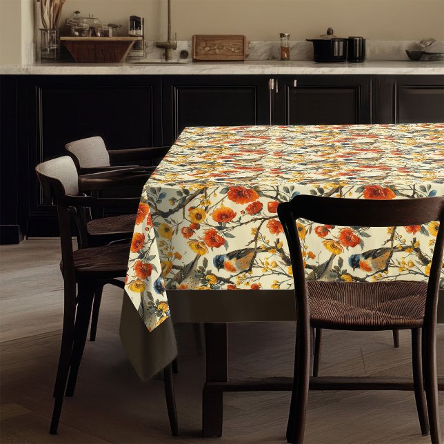 rustikale Tablette mit Birds & Fall Floral Akzent Tischdecke (Rustic Tablecloth with Birds and Fall Floral Accents)