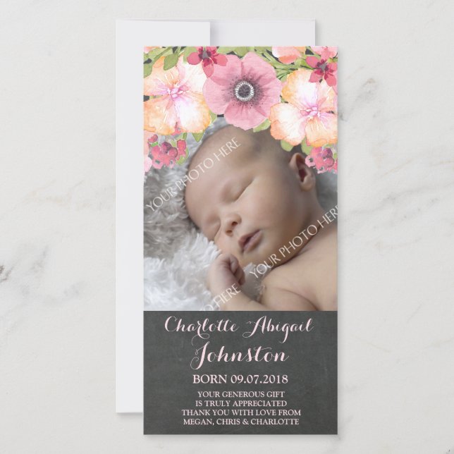 Rustikale Tafel-Rosa-Blumen danken Ihnen zu Dankeskarte (Vorderseite)