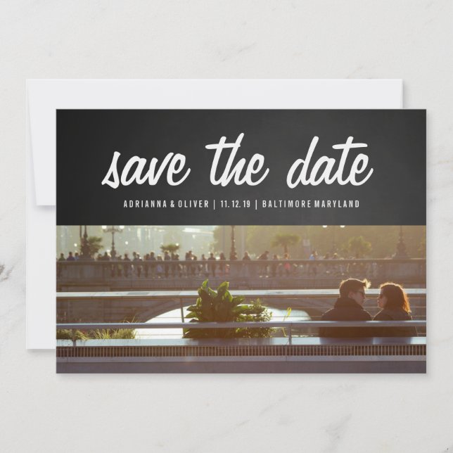 Rustikale Tafel Save the Date | Couple Foto (Vorderseite)