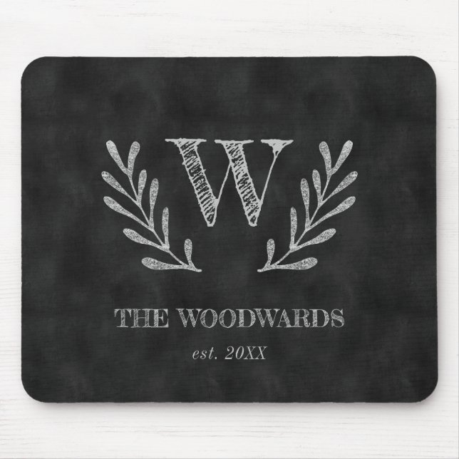 Rustikale Tafelfamilie Monogram Laurel Wreath Mousepad (Vorne)