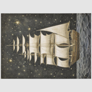Rustikale Tallschiff Gold & Black Decoupage Seidenpapier
