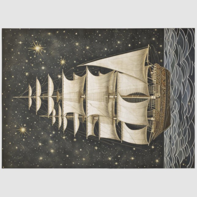 Rustikale Tallschiff Gold & Black Decoupage Seidenpapier (Vorderseite)