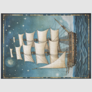 Rustikale Tallschiff Gold & Black Decoupage Seidenpapier