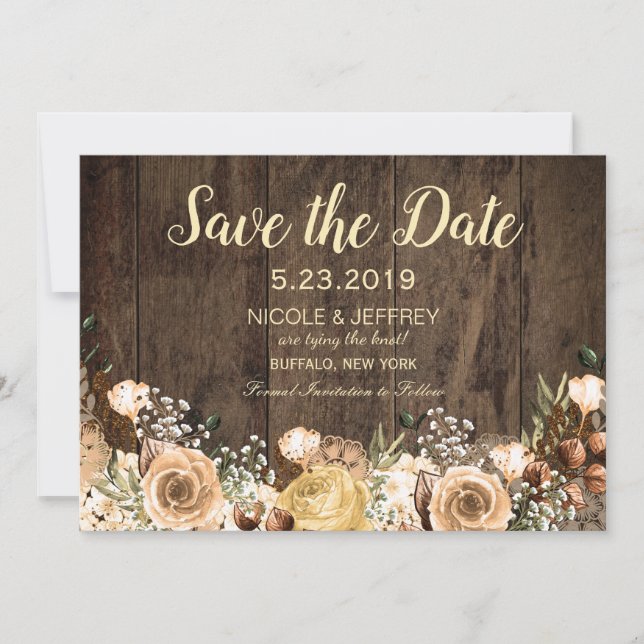 Rustikale Tan Bird Wood Country Hochzeit Save the  Save The Date (Vorderseite)