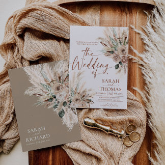 Rustikale Tan Herbst Boho Hochzeits-Einladungskart Einladung
