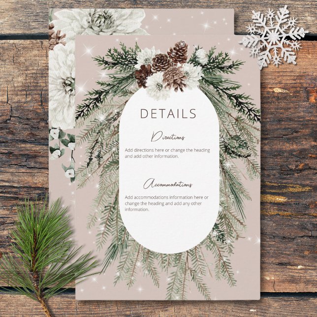 Rustikale Tan Pine Winter Sparkle Details Hochzeit Begleitkarte (Rustic Tan Pine Winter Sparkle Details Wedding Enclosure Card)