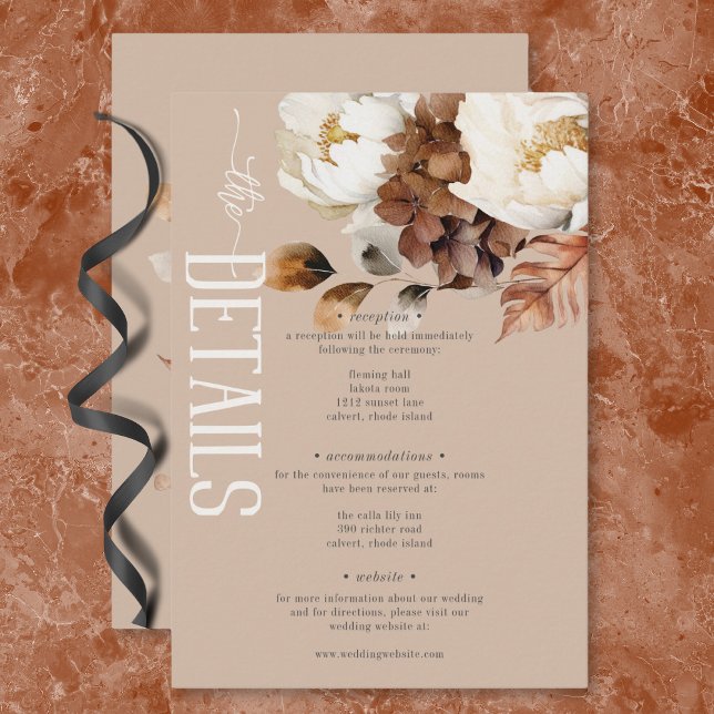 Rustikale Tancreme & Brown Fall Blumendetails Begleitkarte (Rustic Tan Cream & Brown Fall Floral Details Enclosure Card)