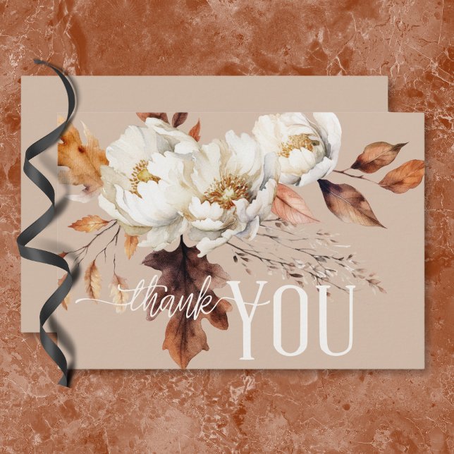 Rustikale Tancreme & Brown Fall Floral Wedding Dankeskarte (Rustic Tan Cream & Brown Fall Floral Wedding Thank You Card)