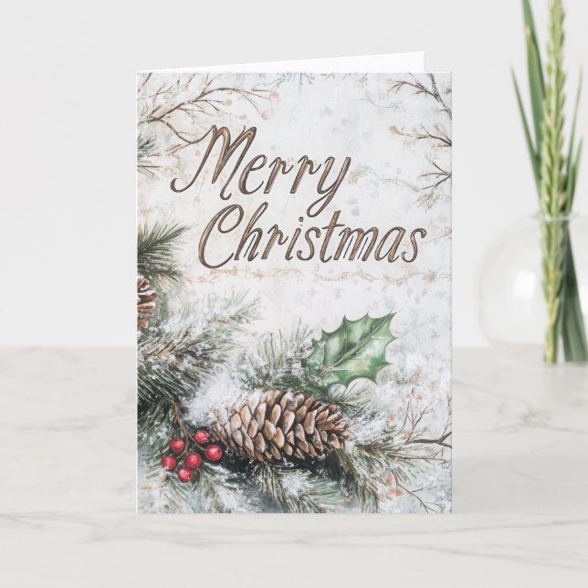 Rustikale Tannenzapfen-Weihnachtskarte Feiertagskarte (Vorderseite)