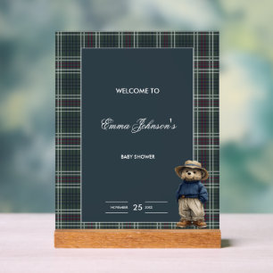 Rustikale Tartan Bear Baby Dusche Acrylschild