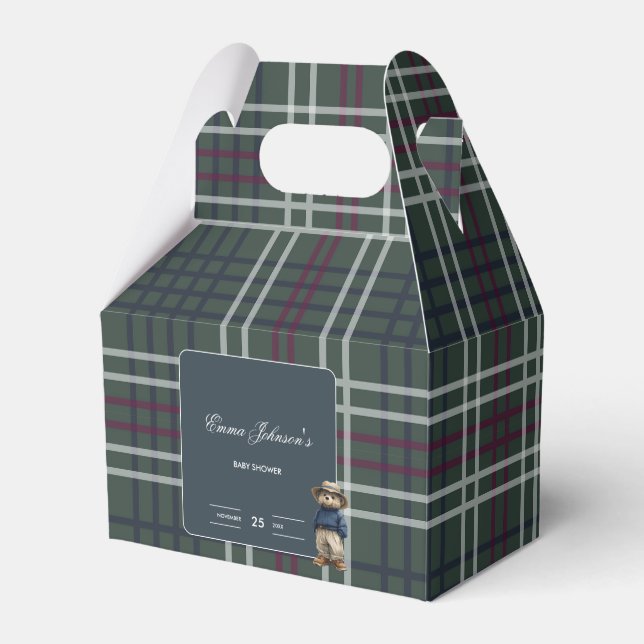 Rustikale Tartan Bear Baby Dusche Geschenkschachtel (Vorderseite)