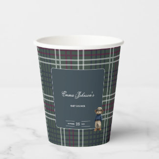 Rustikale Tartan Bear Baby Dusche Pappbecher