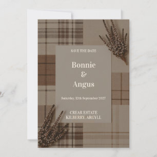 Rustikale Tartan-Karo-Heide-Save-the-Date-Karte Save The Date