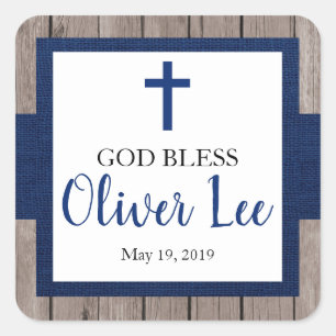 Rustikale Taufe Gott segne Gunst Quadratischer Aufkleber