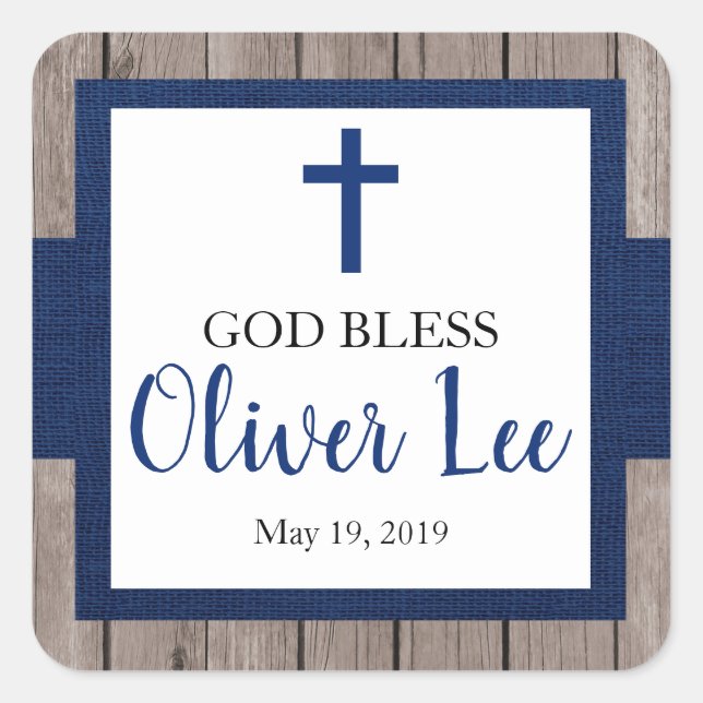 Rustikale Taufe Gott segne Gunst Quadratischer Aufkleber (Vorderseite)