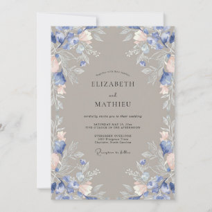 Rustikale Taupe Blaue Windenblüten Hochzeit Einladung