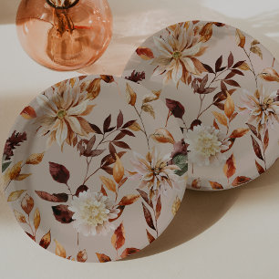 Rustikale Taupe-Herbstlaub-Blumen-Papierteller Pappteller