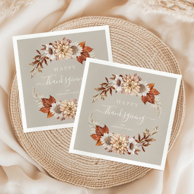 Rustikale Taupe Herbstlaub glücklich Thanksgiving Serviette (Rustic Taupe Fall Leaves Happy Thanksgiving Napkins)