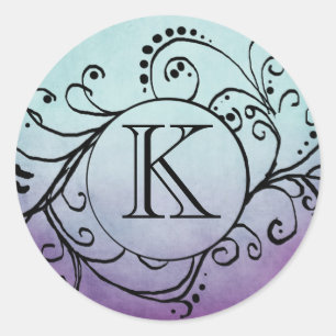 Rustikale Teal- und violette bohemianische Blüten Runder Aufkleber